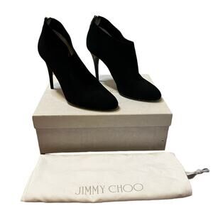 Jimmy Choo Bootie Black Mendez Suede Platform Closed Round Toe Ankle Heel Shoe
